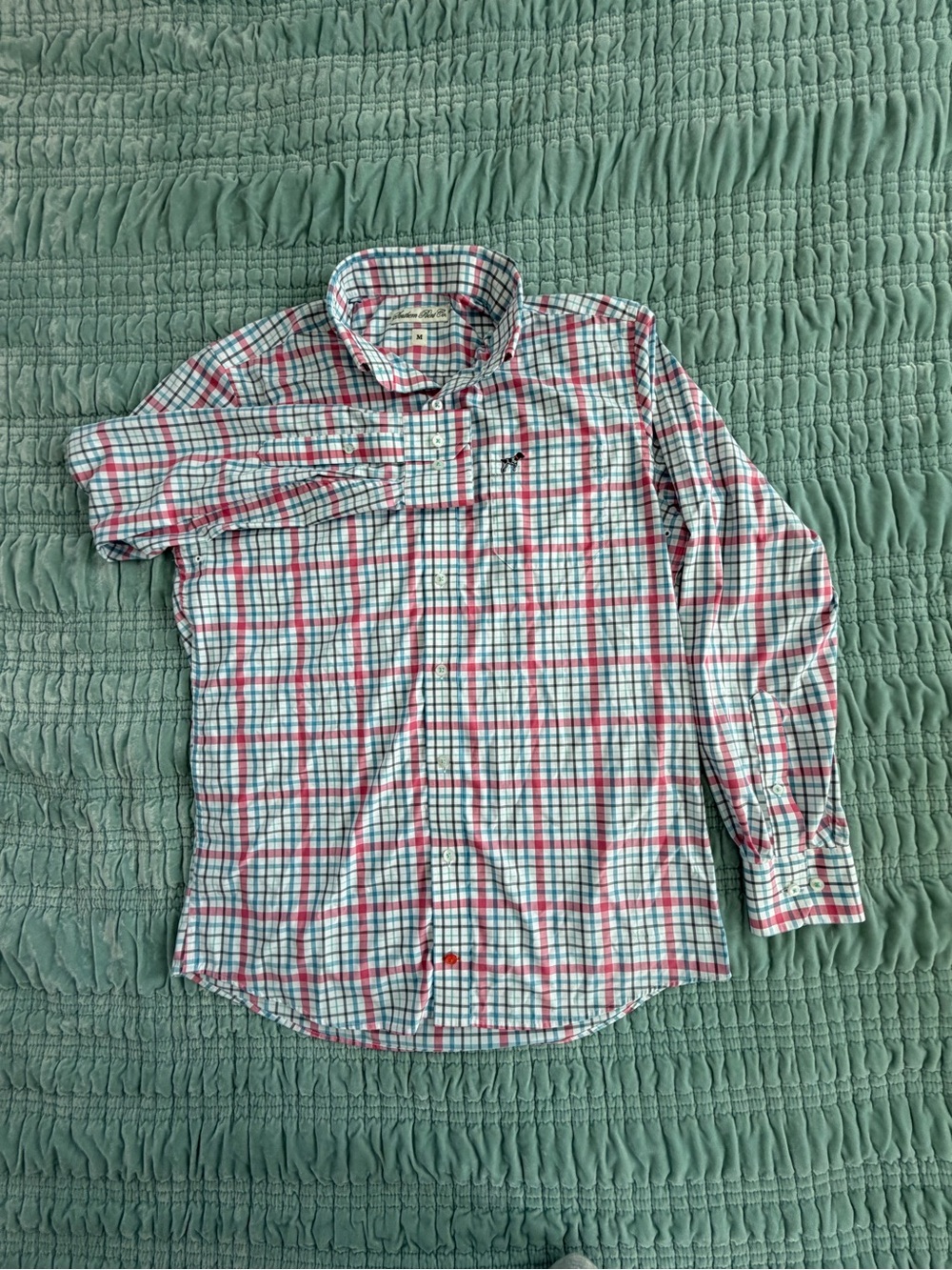 Southern Point Co Men's Casual Plaid Button-Down Shirt - Green & Pink-Med